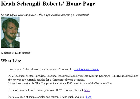 Picture of My First Web Page, Late 1994