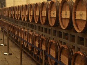 Barrels of Wine in the Chateau Chengyu Wine Cellar