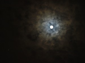 Moon and Jupiter in a Cloudy Night Sky