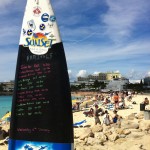 Surfboard with Major Airplane Arrival Times Listed