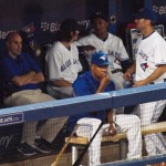Glum-looking Blue Jays in the Dugout